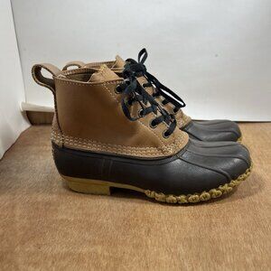LL Bean Duck Boots Women Size 7 Rubber Moc Gum Shoes Low Top Brown Leather